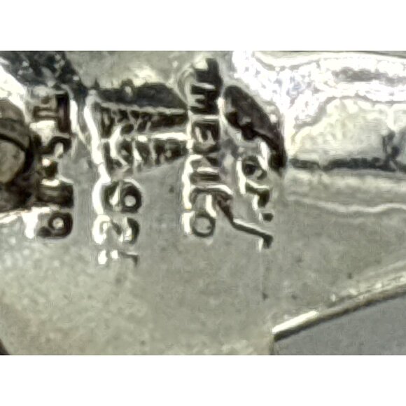 MEXICO Taxco 925 Sterling Silver Cat Brooch PinFish Brooch Red & Black Stones - Picture 4 of 5